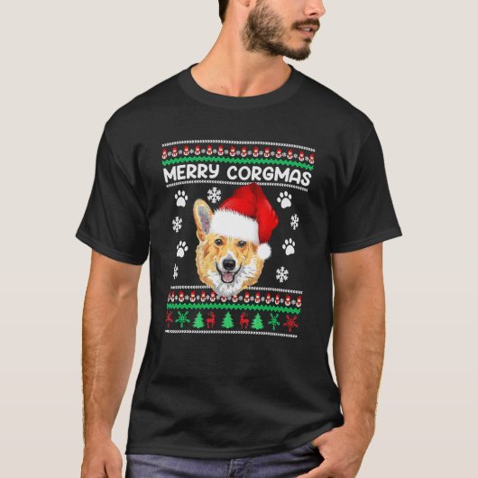 Corgi hässlicher Weihnachtspullover Merry Corgmas T-Shirt (Vorderseite)