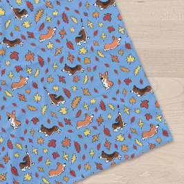 Corgi Herbstlaubs Pattern Dusty Blue Fleecedecke