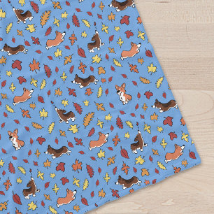 Corgi Herbstlaubs Pattern Dusty Blue Fleecedecke