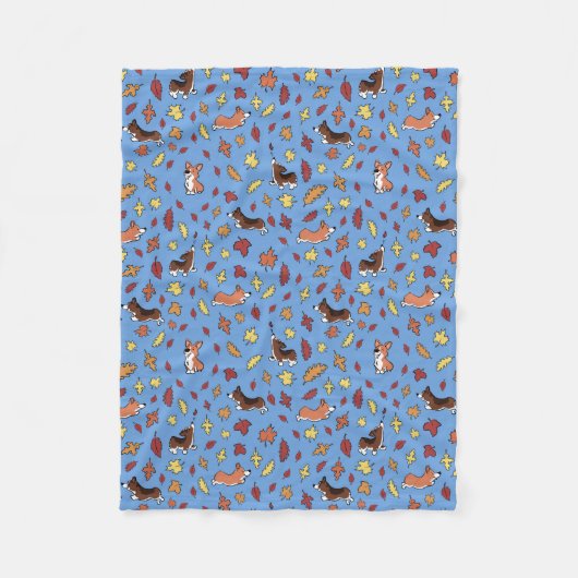 Corgi Herbstlaubs Pattern Dusty Blue Fleecedecke (Vorderseite)