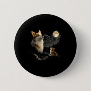 Corgi heult zum Mond vintage 90er lustiger Hund Button