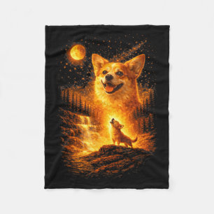 Corgi heult zum Mond vintage 90er lustiger Hund Fleecedecke