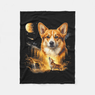Corgi heult zum Mond vintage 90er lustiger Hund Fleecedecke