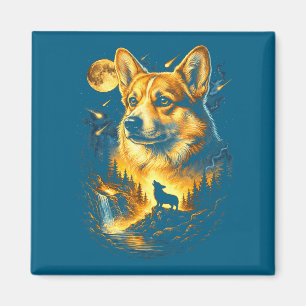 Corgi heult zum Mond vintage 90er lustiger Hund Magnet