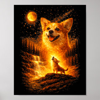 Corgi heult zum Mond vintage 90er lustiger Hund Poster