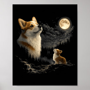 Corgi heult zum Mond vintage 90er lustiger Hund Poster