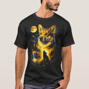 Corgi heult zum Mond vintage 90er lustiger Hund T-Shirt