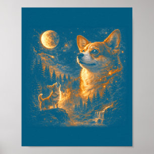 Corgi heult zum Mond vintage 90er Retro-Tier Poster