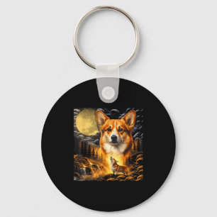 Corgi heult zum Mond, vintage Mond 90er Tier Schlüsselanhänger