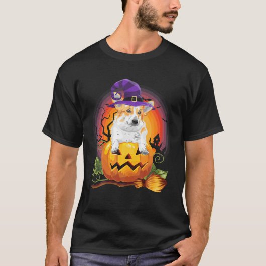 Corgi Hexch Pumpkin Halloween Hund Lover Kostüm T-Shirt (Vorderseite)