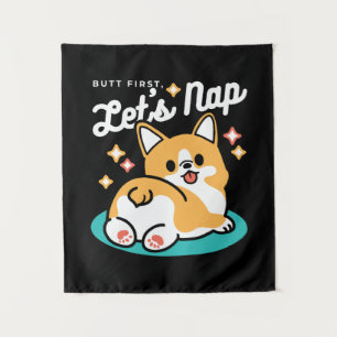 Corgi Hintern und Nickerchen Vibes - Niedlicher Sc Wandteppich