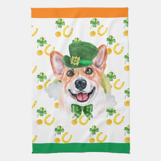 Corgi Holiday Wohngestaltung St Patricks Day Geschirrtuch (Vertikal)