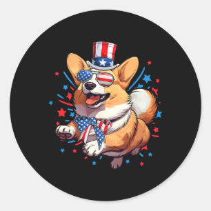 Corgi Hund 4. Juli American USA Flag Patriotic Runder Aufkleber