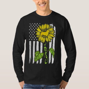 Corgi Hund Amerikanische Flagge und Sonnenblume La T-Shirt