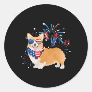 Corgi Hund Amerikanische USA-Flagge 4. Juli Männer Runder Aufkleber