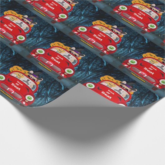 Corgi Hund Autofahren Auto Beängstigend Halloween Geschenkpapier (Ecke)