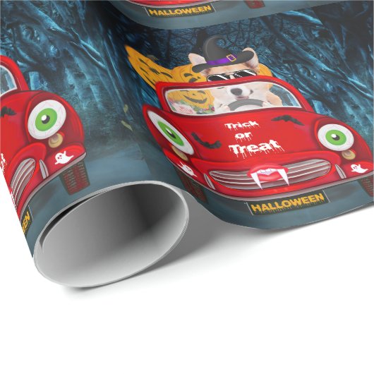 Corgi Hund Autofahren Auto Beängstigend Halloween Geschenkpapier (Rolleneckpunkt)
