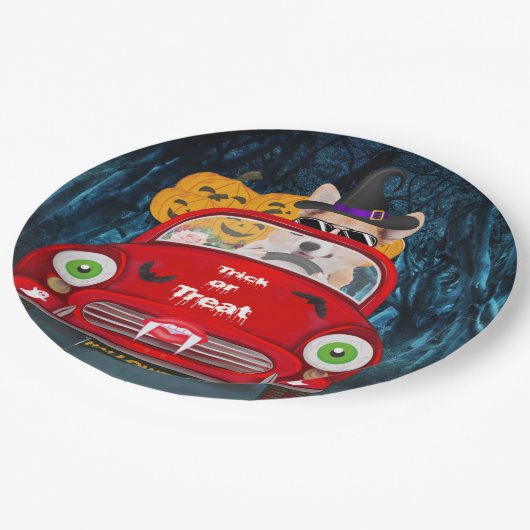 Corgi Hund Autofahren Auto Beängstigend Halloween Pappteller (Schrägansicht)