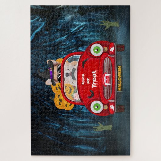 Corgi Hund Autofahren Auto Beängstigend Halloween Puzzle (Vertikal)