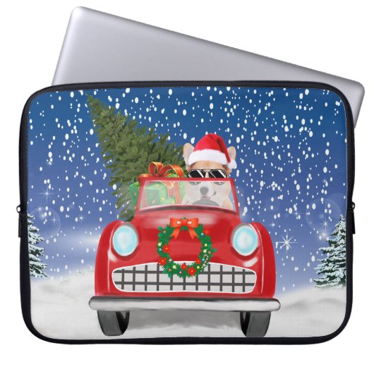 Corgi Hund Autofahren Auto in Schnee Weihnachten Laptopschutzhülle (Vorderseite)