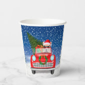 Corgi Hund Autofahren Auto in Schnee Weihnachten Pappbecher (Rückseite)