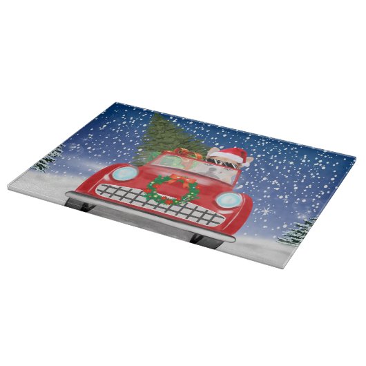 Corgi Hund Autofahren Auto in Schnee Weihnachten Schneidebrett (Ecke)