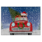 Corgi Hund Autofahren Auto in Schnee Weihnachten Schneidebrett (Vorderseite)