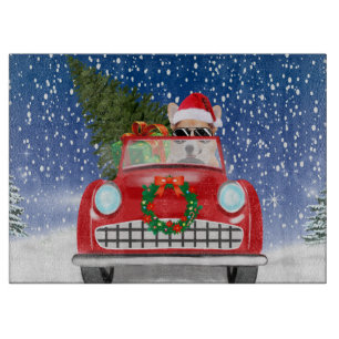 Corgi Hund Autofahren Auto in Schnee Weihnachten Schneidebrett