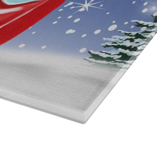 Corgi Hund Autofahren Auto in Schnee Weihnachten Schneidebrett (Ecke)