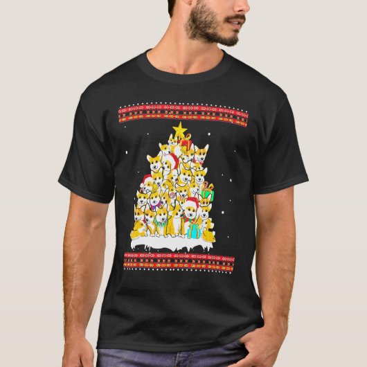 Corgi-Hund-Baum-Hässlicher-Weihnachtspullover T-Shirt (Vorderseite)