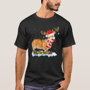 Corgi Hund beleuchtet Weihnachtsmann Rentier Hut C T-Shirt