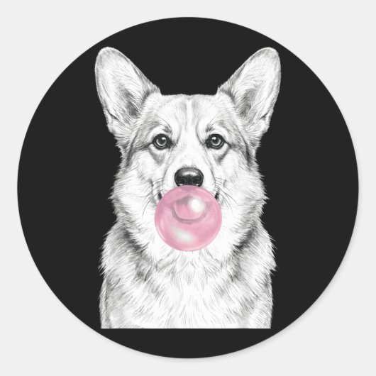 Corgi-Hund bläst rosa Bubble-Gum-Sch-Kunst Runder Aufkleber (Vorderseite)