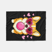 Corgi-Hund bläst rosa Kaugummi süße Herzchen Fleecedecke (Vorderseite (Horizontal))