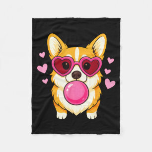Corgi-Hund bläst rosa Kaugummi süße Herzchen Fleecedecke