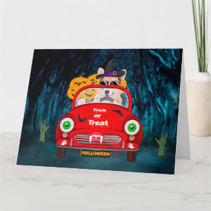 Corgi Hund fährt Auto Gruselig Halloween Karte