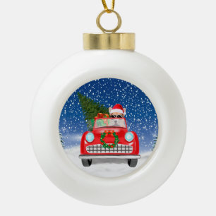 Corgi-Hund fährt Auto im Schnee Weihnachten Keramik Kugel-Ornament