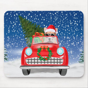 Corgi-Hund fährt Auto im Schnee Weihnachten Mousepad