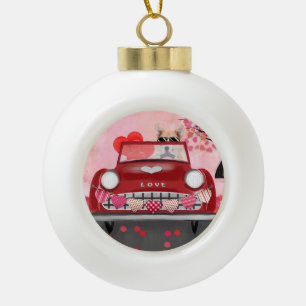 Corgi Hund fährt Auto mit Herzen Valentinstag Keramik Kugel-Ornament
