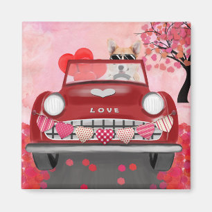 Corgi Hund fährt Auto mit Herzen Valentinstag  Magnet