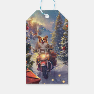 Corgi-Hund fährt Motorrad Weihnachten Geschenkanhänger