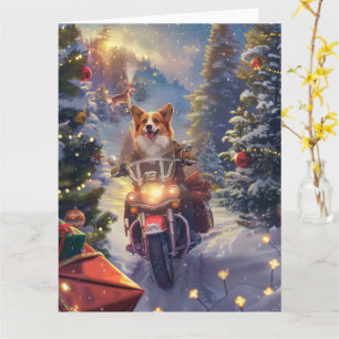 Corgi-Hund fährt Motorrad Weihnachten Karte