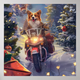Corgi-Hund fährt Motorrad Weihnachten Poster