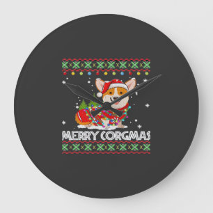 Corgi Hund Frohe Corgmas Santa Corgi hässliches We Große Wanduhr
