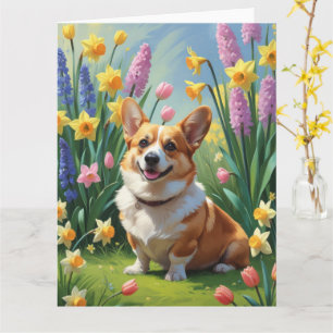 Corgi-Hund-Frühlingsblumen-Malerei  Karte