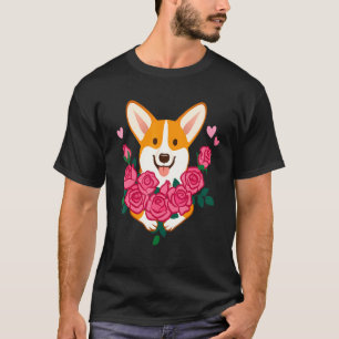Corgi-Hund hält einen Blumenstrauß aus Rosen Fraue T-Shirt