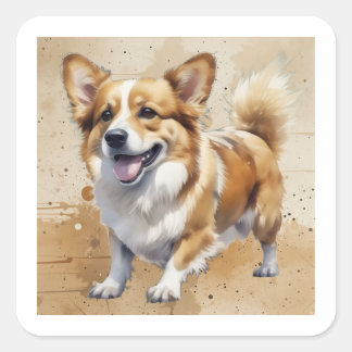 Corgi-Hund Haustier Tier Quadratischer Aufkleber
