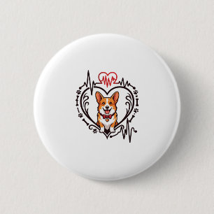 Corgi Hund Herz Herzschlag Ekg Fliege Pfoten Button