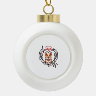 Corgi Hund Herz Herzschlag Ekg Fliege Pfoten Keramik Kugel-Ornament