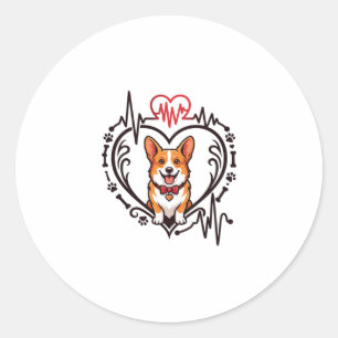 Corgi Hund Herz Herzschlag Ekg Fliege Pfoten Runder Aufkleber