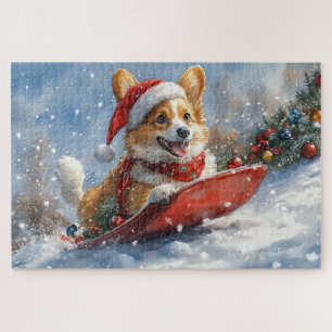 Corgi-Hund im Schlitten Lass es schneien Weihnacht Puzzle